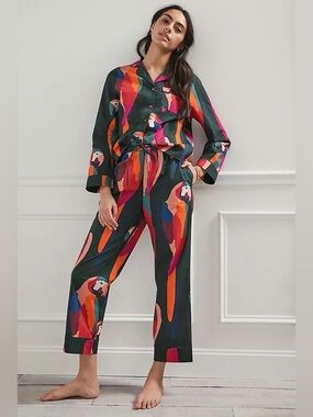 Farm Rio x Anthropologie macaw cotton pajama set colorful size small